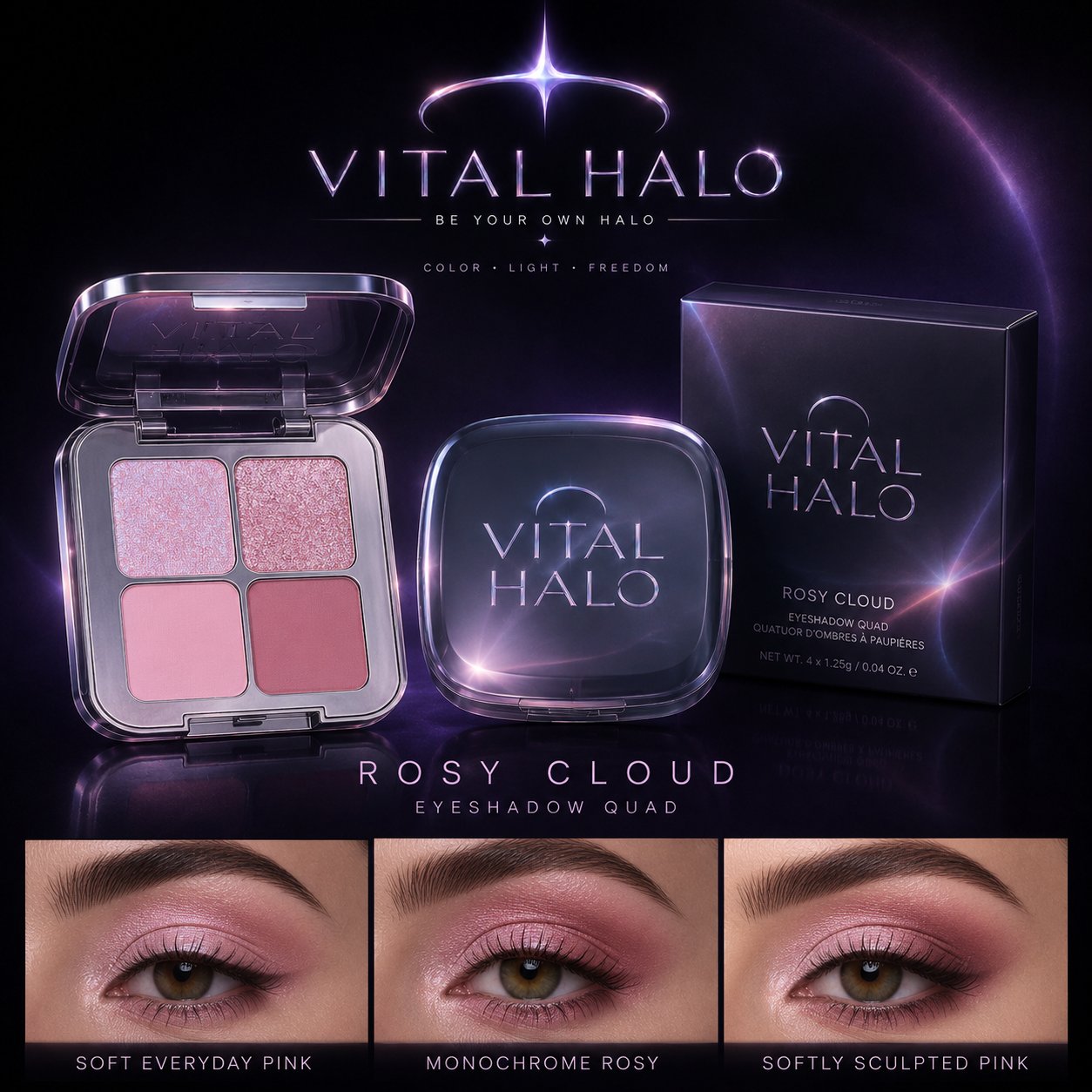 Vital Halo Rosy Cloud yumuşak pembe saten göz farı dörtlüsü
