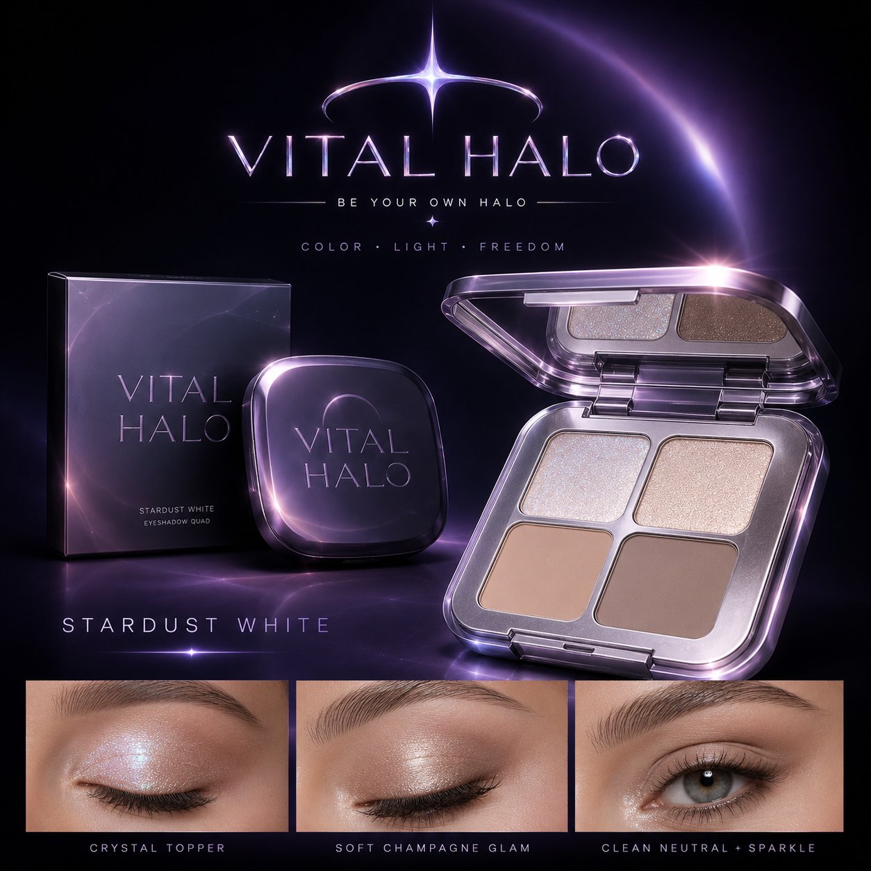 Vital Halo Stardust White şampanya tonlu iridescent ışıltılı göz farı dörtlüsü